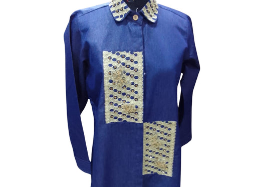 Luxe Gold Thread Embroidered Shirt Statement Piece
