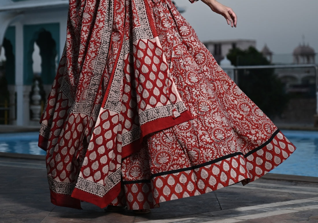 Earthy Charm Handblock Printed Cotton Lehenga Choli