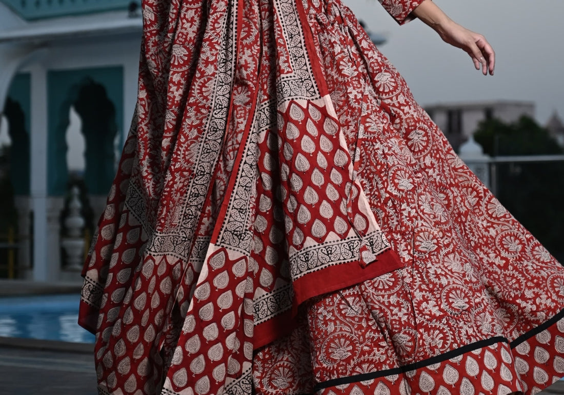 Earthy Charm Handblock Printed Cotton Lehenga Choli
