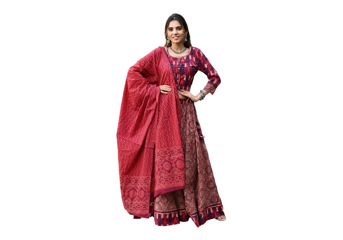 Vibrant Mosaic Geometric Print Cotton Lehenga Choli