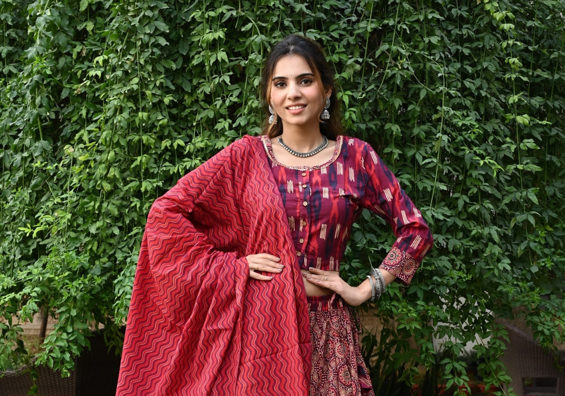 Vibrant Mosaic Geometric Print Cotton Lehenga Choli