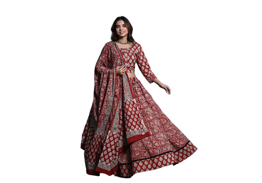 Earthy Charm Handblock Printed Cotton Lehenga Choli
