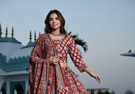 Earthy Charm Handblock Printed Cotton Lehenga Choli